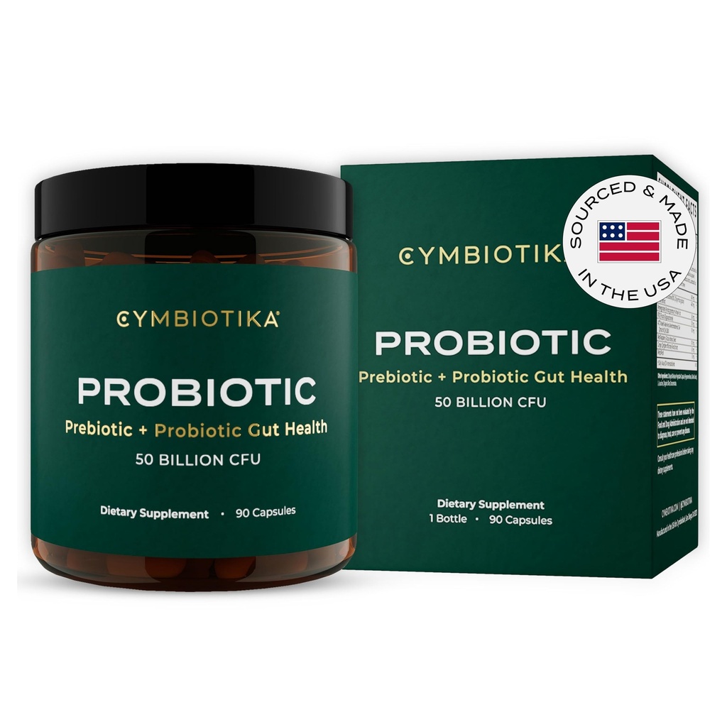 CYMBIOTIKA Probiotic + Prebiotic, 60 Billion CFU - 19 Strains, Gut Health Supplement for Women & Men, Immune Support, Digestive Health, & Gut Balance, 90 Capsules, 1 Month Supply, Made in USA