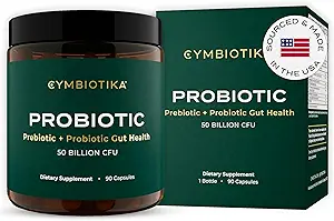 CYMBIOTIKA Probiotic + Prebiotic, 60 Billion CFU - 19 Strains, Gut Health Supplement for Women & Men, Immune Support, Digestive Health, & Gut Balance, 90 Capsules, 1 Month Supply, Made in USA