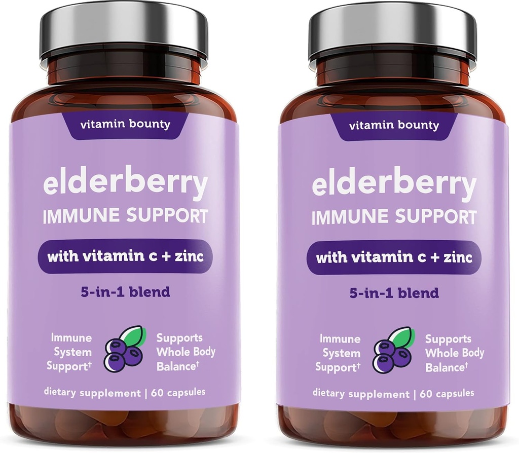 Bounty Elder Immune Support - çinko, C & Echinacea, Advanced 5-in-1 Mix, Güçlü Antioksi, Tüm Vücut Dengesi, Non-GMO - 60 Capsules, 2 Pack