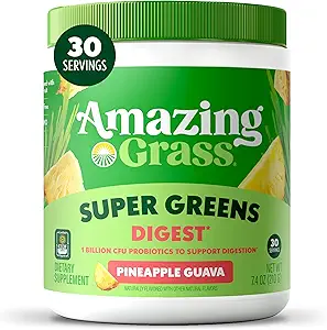 Amazing Grass Greens Mix Digest: Super Greens Toz Smoothie Mix for Digestion Support with Organic Spirulina, Chlorella, Beet Root Toz, Digestive Enzymes & Probiyotiks, 30 Hizmetler