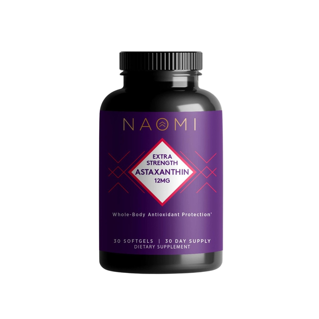 NAOMI Extra Strength Πατενταρισμένο με δίπλωμα ευρεσιτεχνίας Ασταξανθίνη 12mg συμπλήρωμα από άλγη Αλάσκας - Φυσική υποστήριξη για την υγεία του δέρματος & των ματιών, κοινή υποστήριξη - μη-GMO, χωρίς γλουτένη, 30 Softgels - 1 μήνας προσφοράς