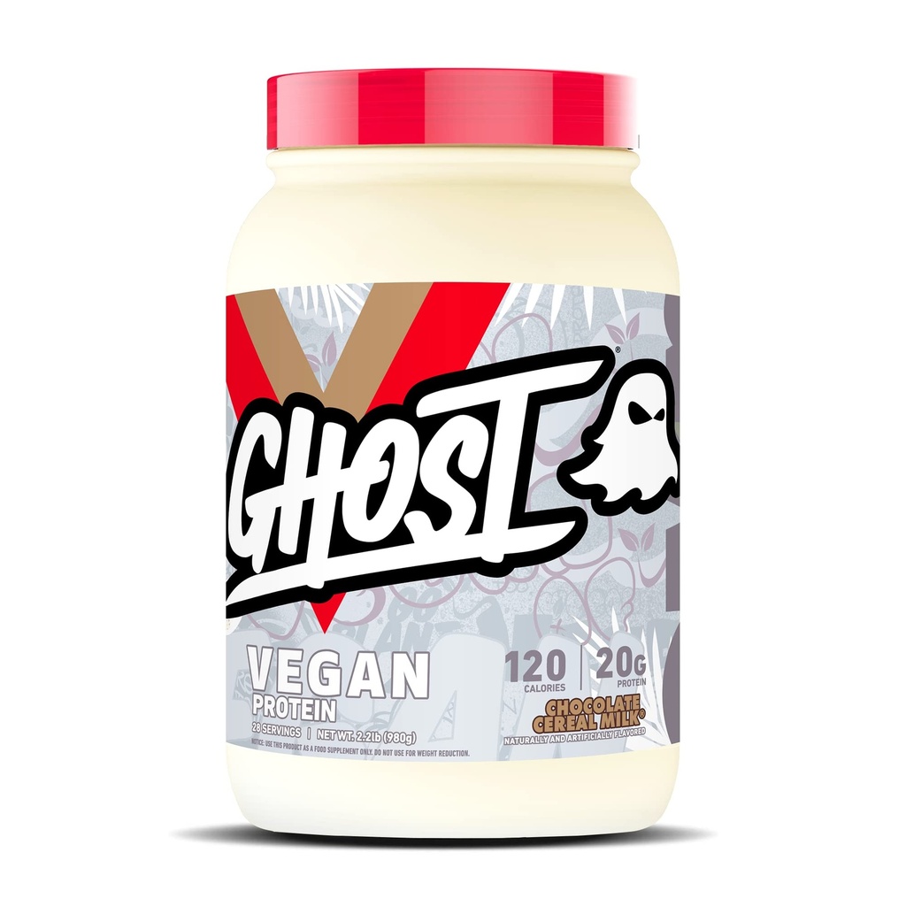 GHOST Vegan Protein Powder, Chocolate Cereal Milk - 2lb, 20g Protein - Φυτική βάση Pea & Organic Pumpkin Protein - -Post Workout & Nutrition Shakes, Smoothies, & Bakeing - Σόγια & Γλουτένη-Free