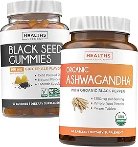 Black Seed Oil Gummies & Ashwagandha (1-Month Supply) - Vital Calm Fusion Bundle - Black Seed Oil Gummies Ginger Ale Flavor Cold-Pressed Nigella Sativa & Organic Ashwaganda Φυσική Adrenal Υποστήριξη