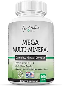 Aamatec Life Multi Minerals Supplement Complete Mineral Kompleksi D3, Kalsiyum, Magnezyum, çinko & Iodine Bone, Muscle, Metabolism & Immune Support Mega Multi-Mineral Supplement 100 Tablets