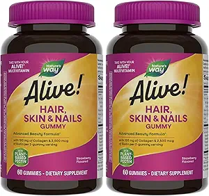 Doğanın Yolu Alive! Saç, Skin & Nails Gummies, Advanced Beauty Formula*, Biotin ve Collagen ile, Strawberry Flavored, 60 Gummies (Pazarlama Mayıs Vary) (Pazarlama 2)