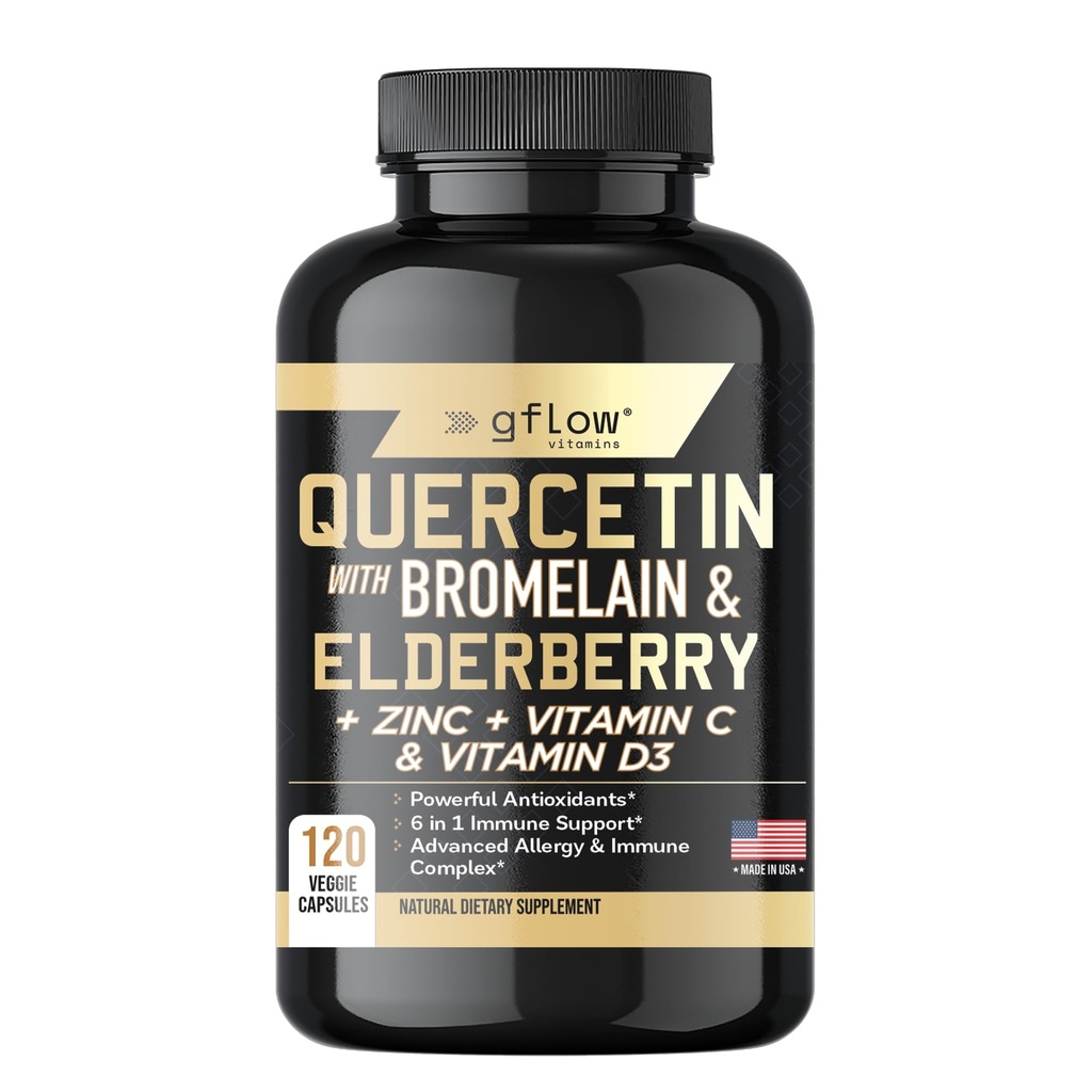Quercetin με Bromelain Zinc Vitamin C Vitamin D Elderberry - 120 κάψουλες λαχανικών, μη ΓΤΟ, χωρίς γλουτένη 
