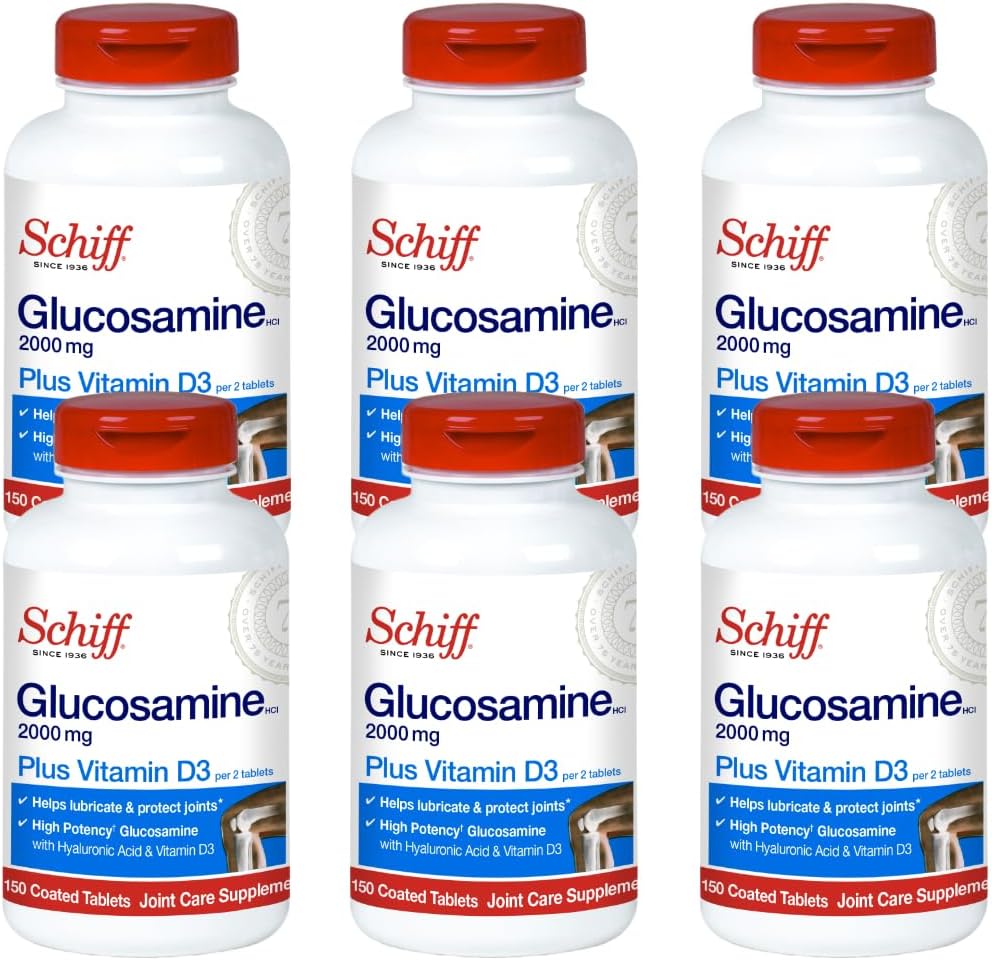 Schiff Glucosamine 2000mg with Vitamin D3 and Hyaluronic Acid, 150 Tablet - Ortak Supplement (Gre 6)