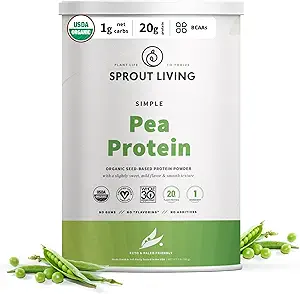 Sprout Living Organic Pea protein Toz, Unflavored, 20 Grams of Plant bazlı Organik Protein Toz Yapay Tatlıcılar olmadan, Sütsiz, Non-GMO, Vegan, Gluten Free (2 Pound, 38 Hizmet)