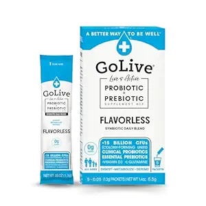 GoLive Προβιοτικό & Προβιοτικό για γυναίκες, άνδρες, παιδιά. Χωρίς άρωμα, Χωρίς ζάχαρη, Συνβιοτική σκόνη w/ GOS, L-Γλουταμίνη, Βιταμίνη D3, Ηλεκτρολυτές. Για την υγεία των ούρων, την πέψη, τον μεταβολισμό, την ανοσία 15-50B CFUs.