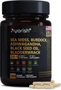 Sea Moss Capsule 30:1 High Strength 6000mg Equivalent Per Servisleri, Black Seed Oil Ashwagandha Ginger Capsules, Turmeric, Moringa, Bladderwrack, Burdock Root, Manuka Honey, Cinnamon 120 Kont