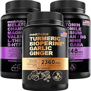 MEDCHOICE Turmeric & Ginger (120ct) ve Sleep Melatonin (180ct) Tamam Sche - Ortak, Digestion, Sleep, & Immune Support - Vegan, Non-GMO, Gluten-Free-GMO, Gluten-Free-GMO, Gluten-Free-GMO, Gluten-Free-GMO, Gluten-Free-GMO