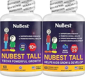 NuBest Bundle Tall 10+ 60 Capsules Tall Kids 60 Chewable Tablets | Height Growth Support for Kids & Teens | Calcium, Vitamins D3 K2, Collagen & Herbs