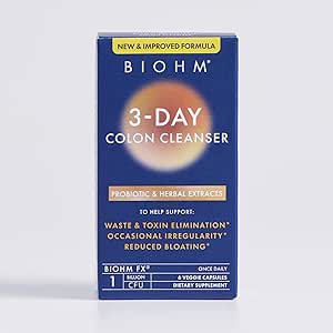 BIOHM 3 Day Colon Cleanse Detox with Probiyotiks & Herbal Extracts (6 Capsules, 3 Hizmet) Destekler Constipation, Bloating Relief & Immune Health, Gut Cleanse for Men and Women, Non-GMO & Gluten-Free