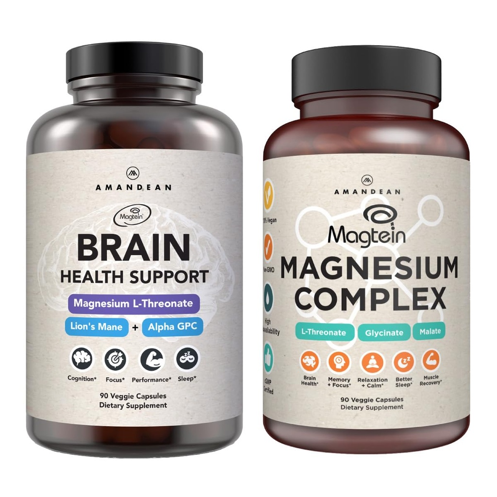 AMANDEAN Premium Beyin & Magnezyum (1994): Yüksek Nisiyon Magnezyum L-Threonate, Glycinate & Malate, USA-Grown Organic Lion's Mane 6:1 Ekstraksiyon ve Alpha-GPC. Bilişsel sağlık, odaklanma ve uyku