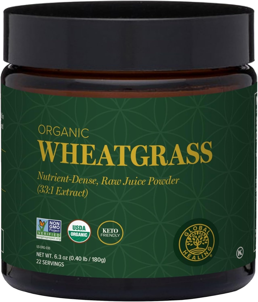 Global Healing Grass σιτάρι σκόνη οργανική 180g - Nutrient-Dense, Ακατέργαστη σκόνη χυμού σιταριού (33:1 Extract) με ισχυρά αντιοξειδωτικά για την υποστήριξη του ανοσοποιητικού και την ενίσχυση της ενέργειας - ψυχρή διαδικασία, μη GMO - 6.3 Oz