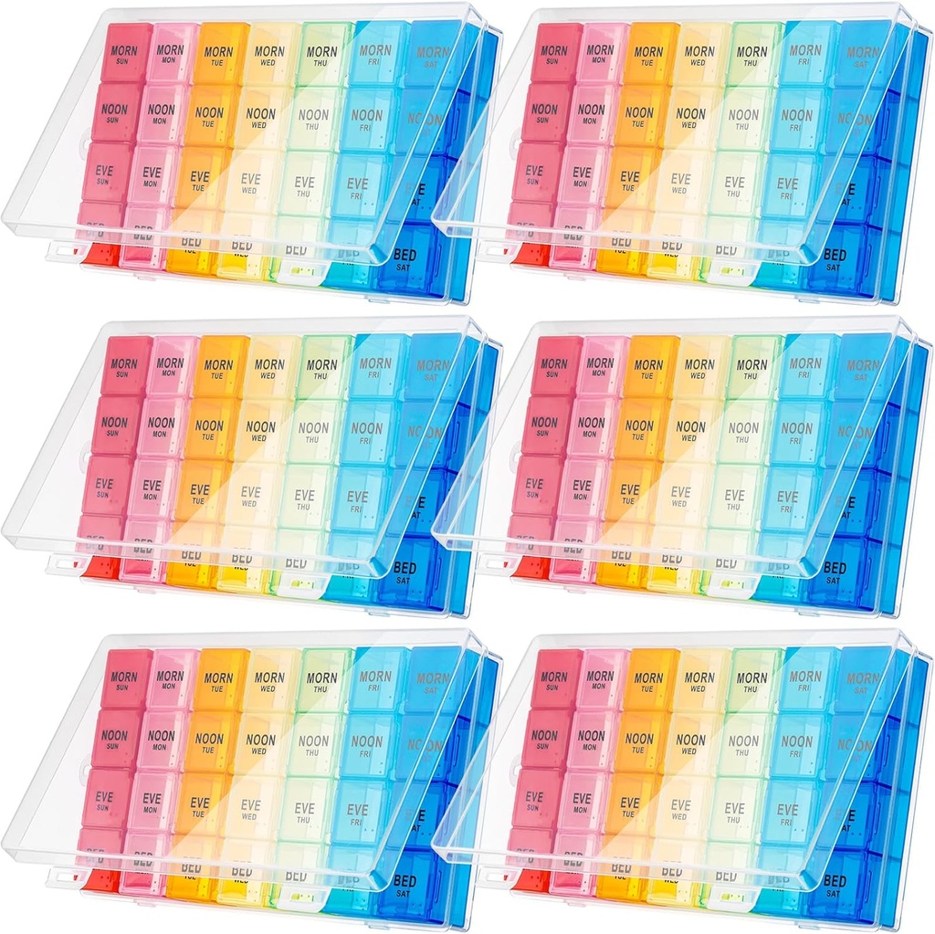 Hsei 6 Pack Weekly Pill Organizer Box 4 Times a Day 7 Day Water Pill Case Big Drug Box Travel Daily Container for Vitamins Fish Oil Supplements