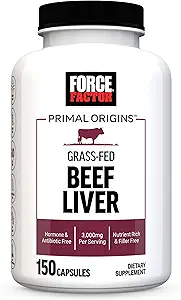 FORCE FACTOR Primal Origins Beef Liver Capsules, Fed Grass Beef Organ Supplement, Pasture-Raized, Hormon & Antibiyotik Free, Non-GMO, 150 Capsules