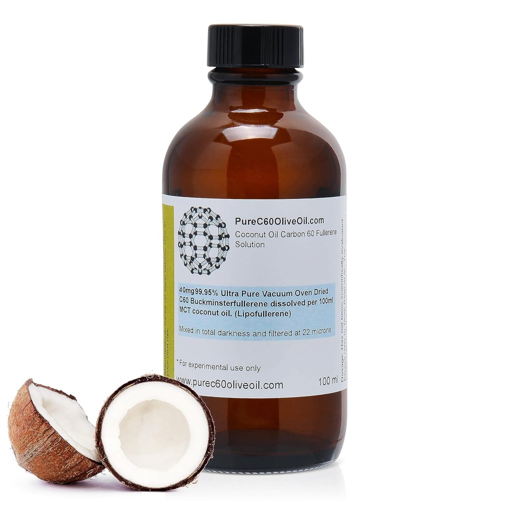 PureC60OliveOil C60 Organik MCT Coconut Petrol 100 ml / 3.4 Fl Oz - 99.95 Karbon 60Fi Ücretsiz 40 mg - Amber Glass Şişe - Gıda Sınıfı - Karbon 60 Piramit Petrol - Lider Global Yapımcıdan