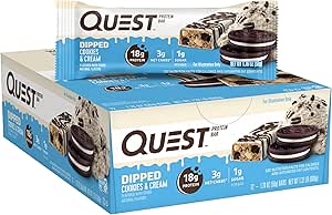Quest Nutrition Dipped Chocolate Cookies & Cream protein Bars, Yüksek Protein, Low Carb, Gluten Free, Keto Friendly, 12 Count