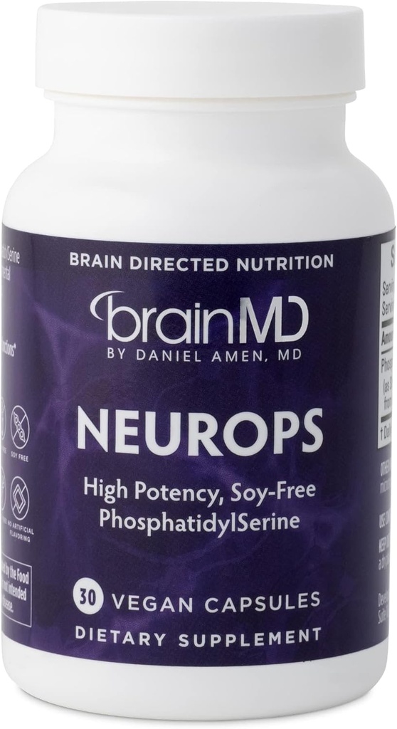 Dr Amen BrainMD NeuroPS - 30 Κάψουλες - 150 mg PhosphatidylSerine - Προάγει την πνευματική εστίαση, την ενέργεια και τη μνήμη - Χωρίς γλουτένη - 30 Υπηρεσίες