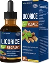 Licorice Root Extract Drops for Digestive Health, Natural Herbal Bloating Relief ve Immune Support Liquid Tincture Supplement with Dandelion, Peppermint, Ginger. ekstrato de Regaliz.