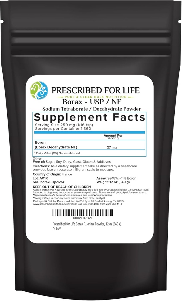 Συνταγογραφημένο για τη Life Borax Powder, Pure USP NF Βαθμός Όλα φυσικό νάτριο Borate Powder, οικιακή πλυντηρίου Booster, Slime Activator & Πολλαπλών χρήσεων σκόνη καθαρισμού (12oz / 340g)