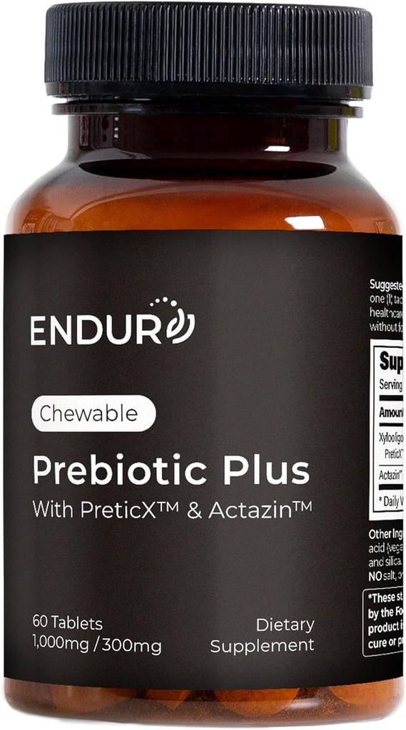 Endurance Products ENDUR Prebiyotik Plus with Actazin & PreticX Complex, Helps You Feel Light, Comfortable & Confident Every Day, Gluten Free, 60 Tablets