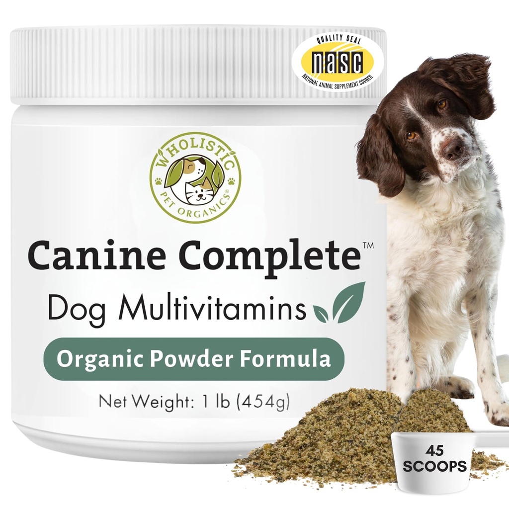 Wholistic Pet Organics Canine Complete - Dog Multivitamin Powder - 1 Lb - Daily Dog Vitamins and Supplements for Homemade Food - Immune System, Skin, Coat & Overall Health - All Breeds - 45 Scoops