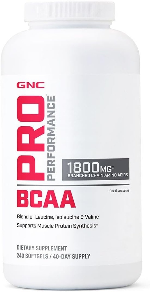GNC Pro Performans BCAA 1.8g, 3. Parti Erkekler ve Kadınlar için Tamamlandı, Kanlı Zincir Amino Asitler, Kas Protein Synthesis, 240 Softgels, 40 SVG