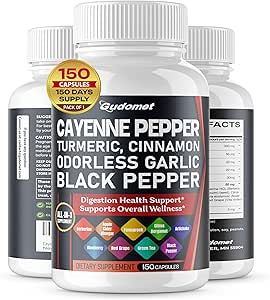 Cayenne Pepper Turmeric Odorless Cin Cinnamon Fenugreek Citrus Bergamot Artichoke Blueberry Green Tea Black Pepper -150 Capsules- Made in USA
