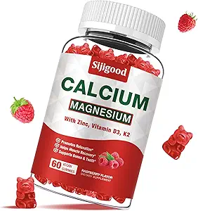 Kalsiyum çinko Gummies - Vitamin D3 & K2, Bone, Muscle, Calm & Zzz Desteği - Yüksek Abpsiyon Magnezyum, Raspberry Flavored, 60 Kont