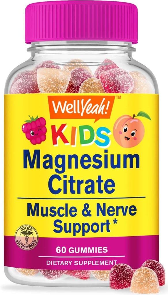 WellYeah Μαγνήσιο Citrate Gummies για τα παιδιά - Chewable Stress Relief συμπλήρωμα για τα παιδιά - φυσική ηρεμία, υποστήριξη Mood, μη-GMO, Χωρίς γλουτένη - Φυσικό άρωμα - 60 Gummies