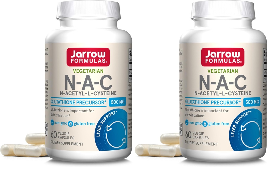 Jarrow Formulas N-A-C 500 mg - Antioksis asit Supplement Supports Cellular Health & Liver Function - Precursor to Glutathione - Up to 60 Services (Veggie Caps) (Pack of 2)