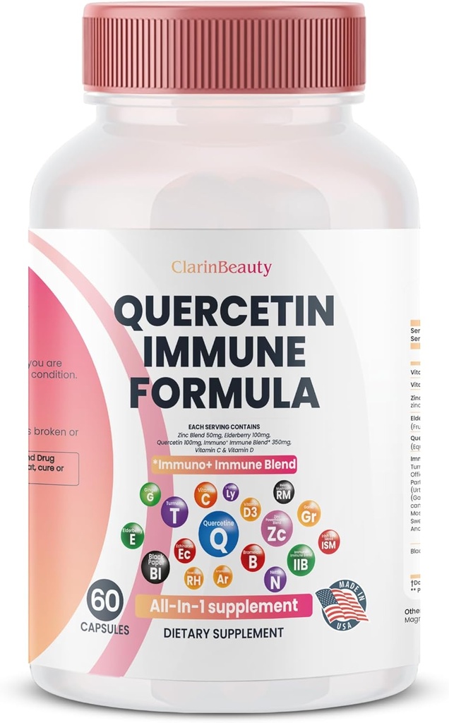 ClarinBeauty Quercetin 1000 mg çinko 50mg Vitamin C 1000 mg D 5000 I Bromelain Elderberry & 350 mg of Immune Defense Support Supplement Enriched with Artemisinin, Sea Moss, E, Echinacea