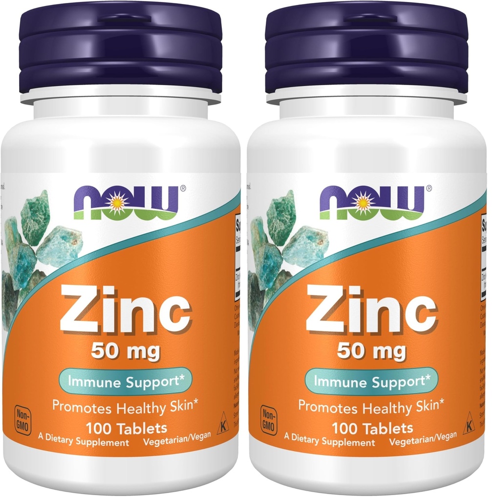 NOW Συμπληρώματα διατροφής, Ψευδάργυρος (Zinc Gluconate) 50 mg, Υποστηρίζει τις λειτουργίες ενζύμων *, Ανοσολογική Υποστήριξη *, 100 δισκία (Pack of 2)