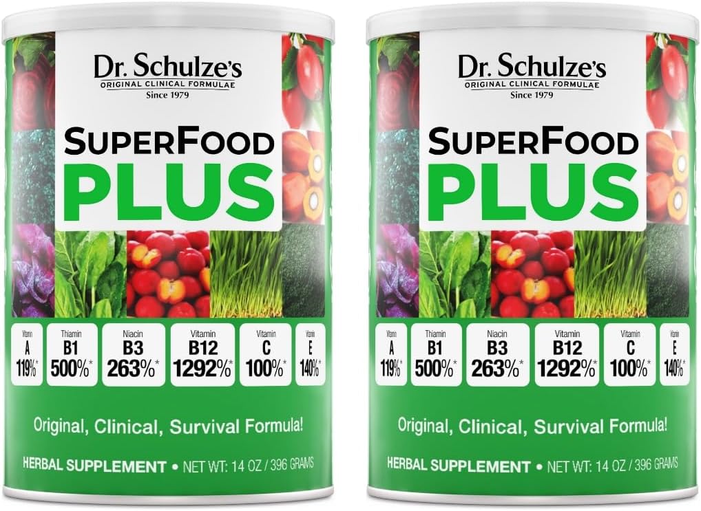 Dr. Schulze'nin SuperFood Plus | Vitamin ve Mineral Herbal Mekanik | Günlük Beslenme | Gluten-Free and Non-GMO | Vegan | 14 Ounce Toz | 2Pack