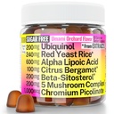 Red Yeast Rice Alpha Lipoic Acid Ubiquinol CoQ10 Citrus Bergamot Beta-Sitosterol Chromium Picolinate Sugar-Les Gummies w Lion's Mane Turkey Tail Reishi Cordyceps Chaga, Pills Capsules Supplement Alt