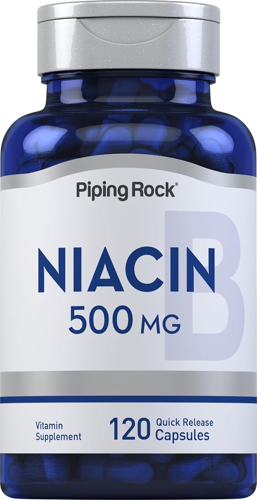 Piping Rock Niacin 500 mg Flush | 120 Capsules | Non-GMO ve Gluten Free Supplement Supplement