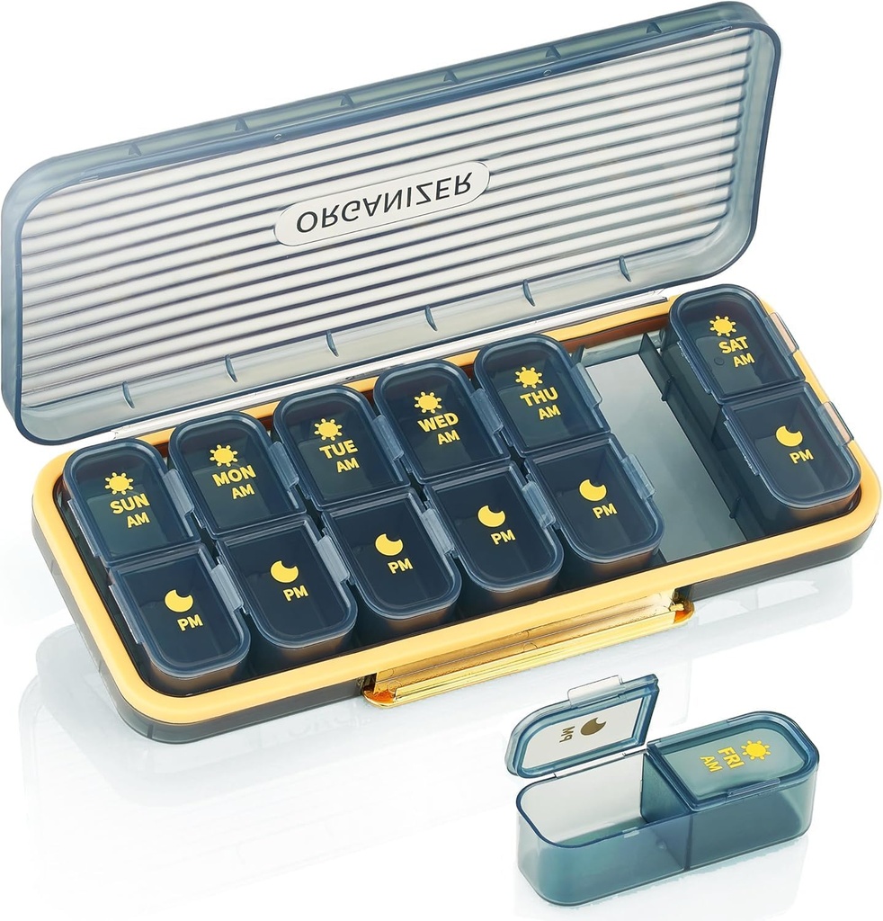Haftalık Pill Organizer 2 Times A Day - Pill Case Am Pm - Seyahat Pill Box 7 Gün Portatif Günlük Vitamin Konteyner Estetik Tıp Bariyeri 7 Ayrı Karşılaştırmalı Sabah Gece Tamamlayıcısı
