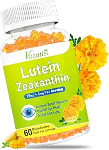 Eyes Vitamin Lutein & Zeaxanthin Gummies, Sugar Free Eye Health Supplements with Bilberry, Astaxanthin - Support Blue Light, Visual Function and Macular Health - Mango Flavored, 60 Count