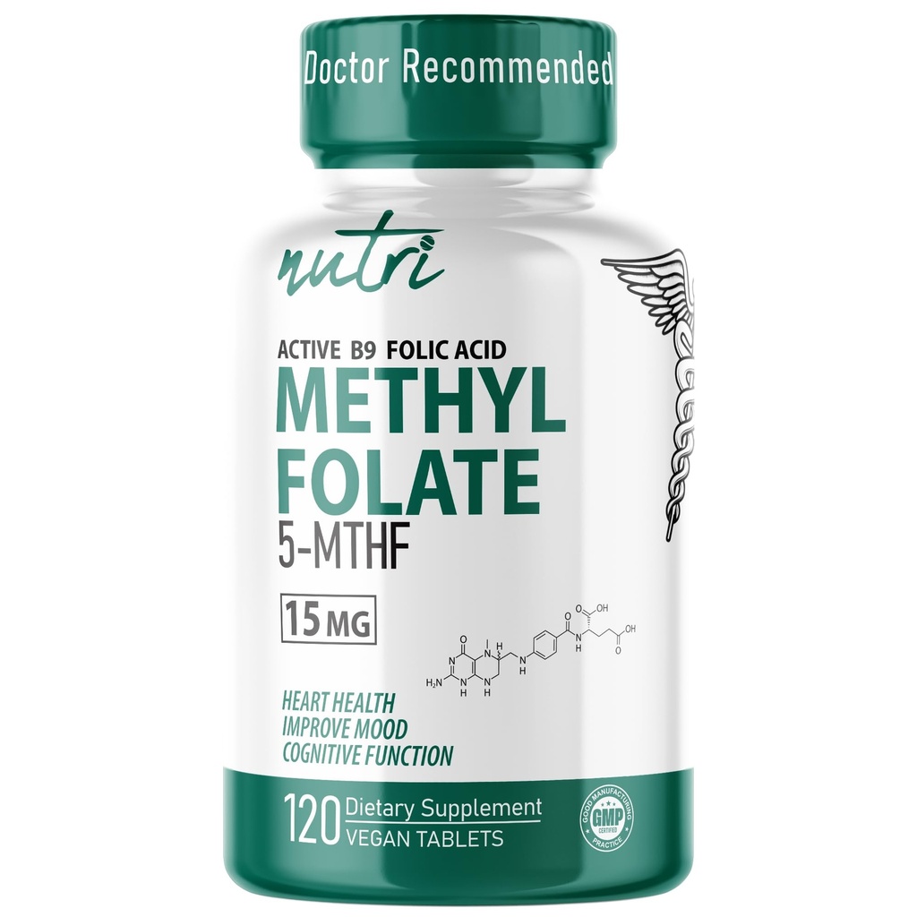 Σύντηξη της φύσης Nutri 5-MTHF L Methylfolate 15MG - 4 Μήνες Προμήθεια, 120 Vegan δισκία - μεθυλιωμένο συμπλήρωμα φολλικού οξέος - Γνωστική λειτουργία, υγεία της καρδιάς, προγεννητική υποστήριξη - μεθυλιωμένο φολικό οξύ