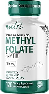 Nature's Fusions Nutri 5-MTHF L Torchfolate 15MG - 4 Ay Supply, 120 Vegan Tablet - Medeniyet Tamamı - Bilişsel Fonksiyonl, Kalp Sağlığı, Prenatal Destek - Metrik Folic Asit