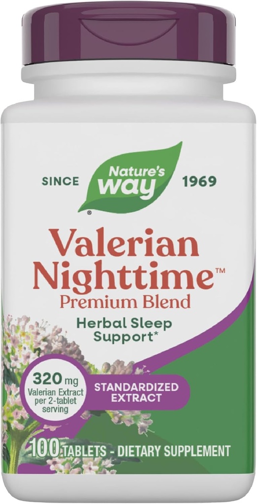 Nature's Way Valerian Nighttime, Herbal Sleep Aid*, Valerian Extract, Gluten-Free, 100 Tablets
