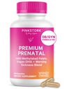 Pink Stork Premium Prenatal Vitamin for Women - Organik Tüm Gıda Malzemeler, Multivitamin & Probiyotikler - Sabah Hastalığı, Digestion, & Energy - Folate, B6, & Iron - 60 Capsules