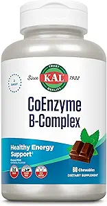 KAL CoEnzyme Vitamin B Kompleksi, Sağlıklı Enerji, Kırmızı Kan Hücresi ve Nerve Function Support w/Vitamin B12, B6, Folic Acid, Natural Cocoa Mint, Vegan, Sugar Free, 30 Serv, 60ct
