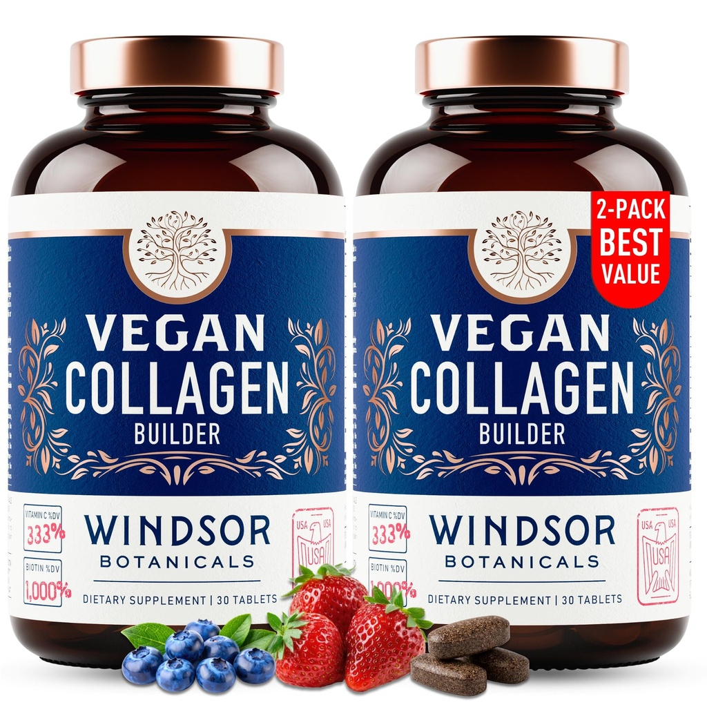 Kadınlar ve Erkekler için Vegan Collagen - Organik Superfood, Amino Asits Glycine, Lysine, Sağlıklı Cilt, Saç, Çiçekler - Plant-Based Collagen ATM Supplements - 60 Gluten-Free Vegetarian Pills
