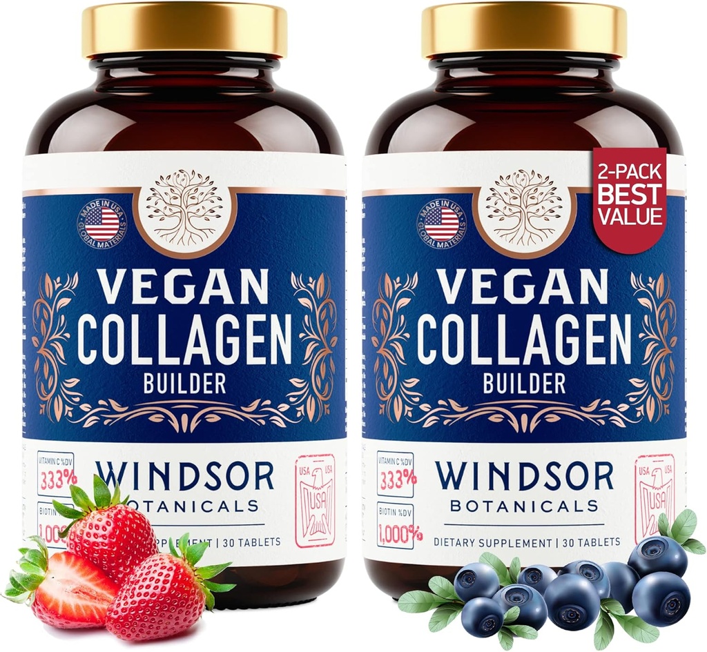 Kadınlar ve Erkekler için Vegan Collagen - Organik Superfood, Amino Asits Glycine, Lysine, Sağlıklı Cilt, Saç, Çiçekler - Plant-Based Collagen ATM Supplements - 60 Gluten-Free Vegetarian Pills