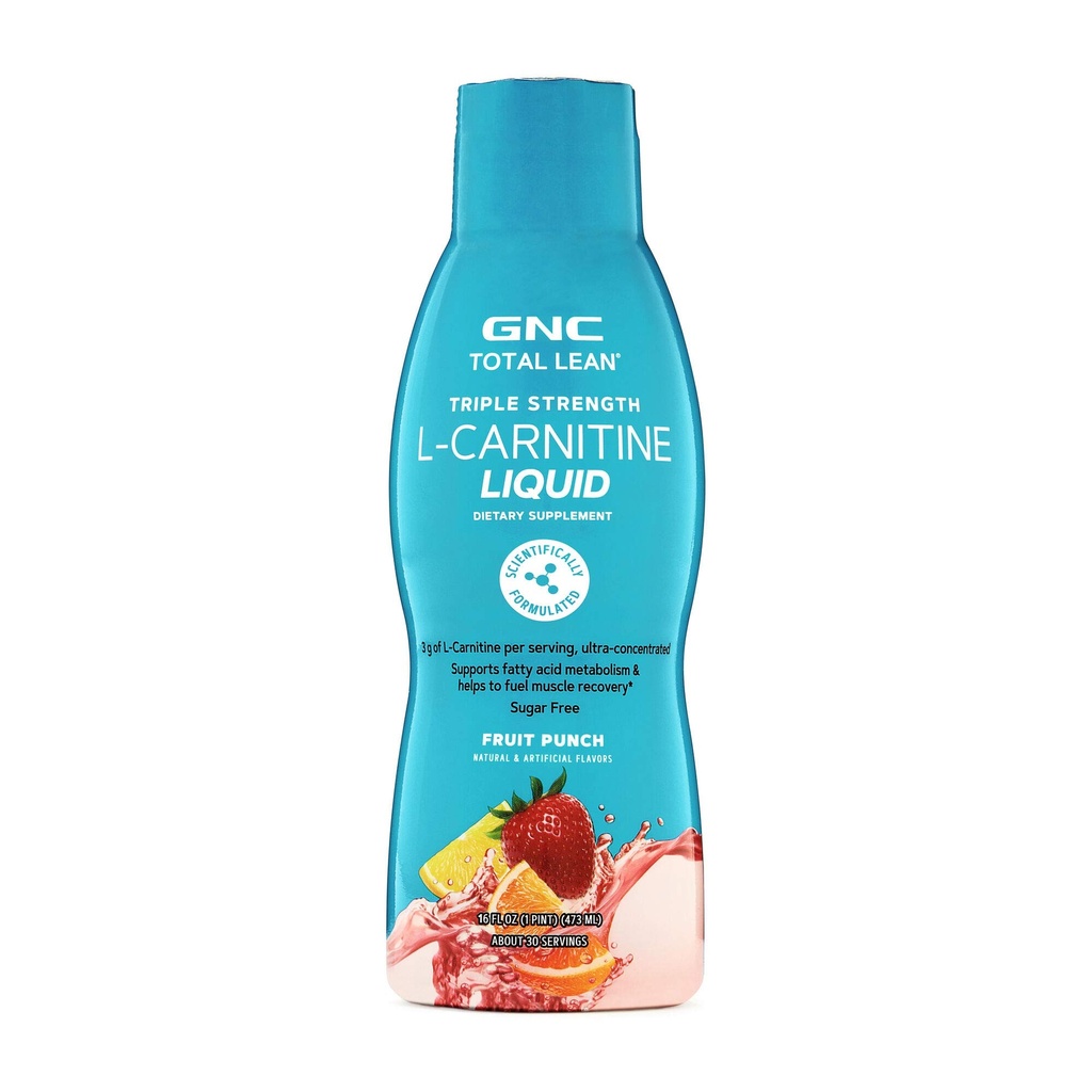 GNC Total Lean Triple Strength L-Carnitine Liquid | Destekler Fatty Acid Metabolism ve Muscle Recovery, Sugar Free | Fruit Punch | 16 fl.oz