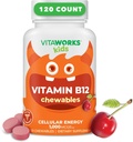 Çocuklar için B12 1000 mcg Chewable Tabletler - Tasty Natural Cherry Flavor - Vegan, GMO-Free, Gluten Free, Nut Free - Diyet Supplement - Hücre Enerji Vitaminleri - 120 Chewables