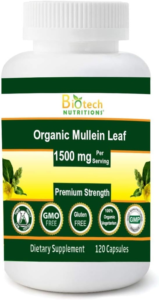Organic Mullein Leaf 1500 mg Σερβίροντας 120 κάψουλες λαχανικών Κατασκευασμένες στις ΗΠΑ